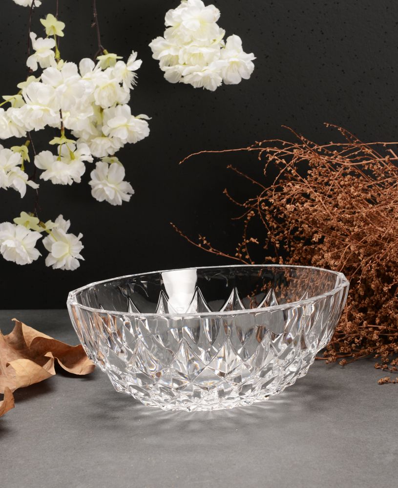 Paşabahçe Lavinia patterned clear serving bowl