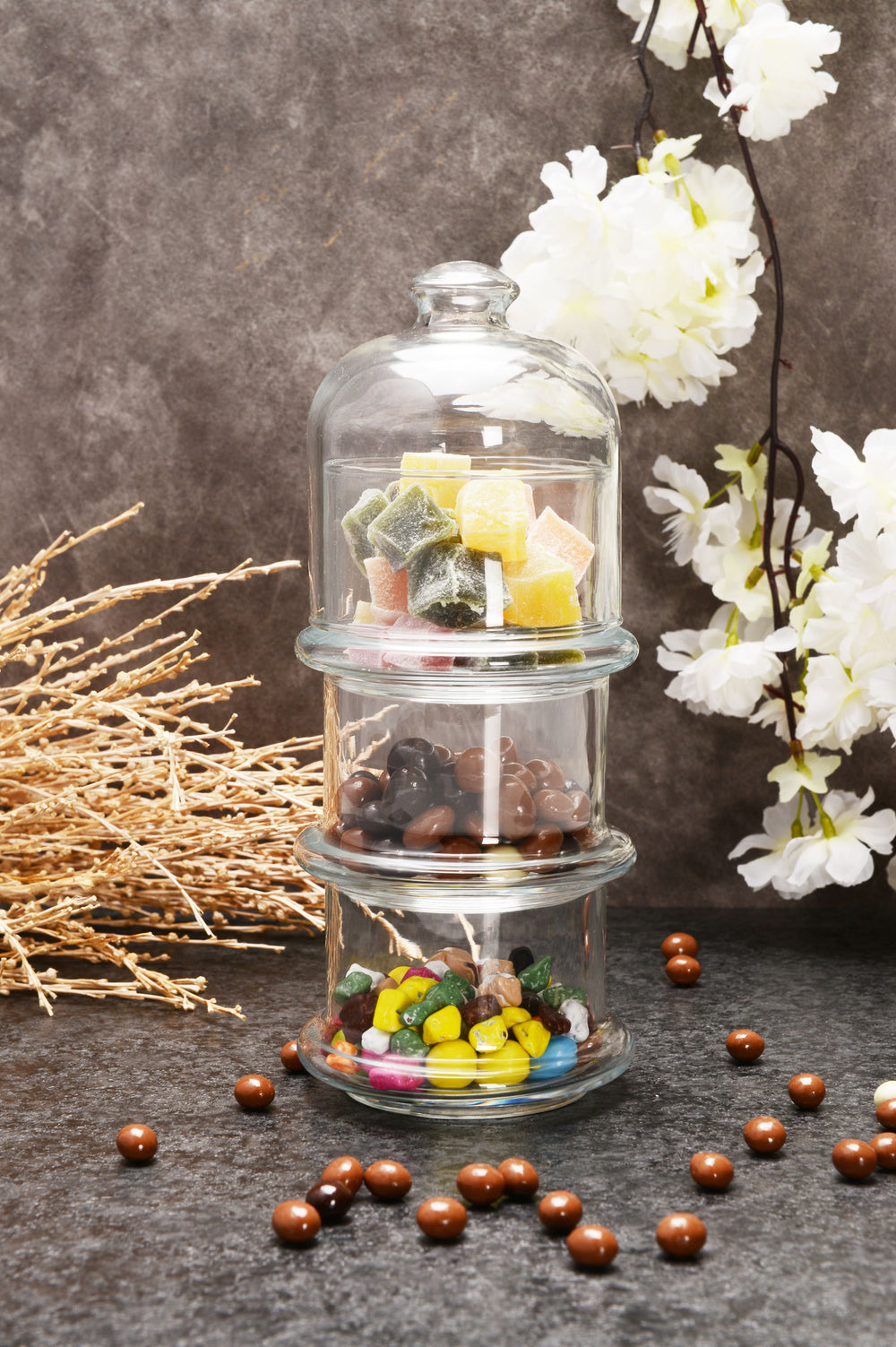 Paşabahçe Villa Patisserie 3-Tier Glass Serving Bowls with Lid