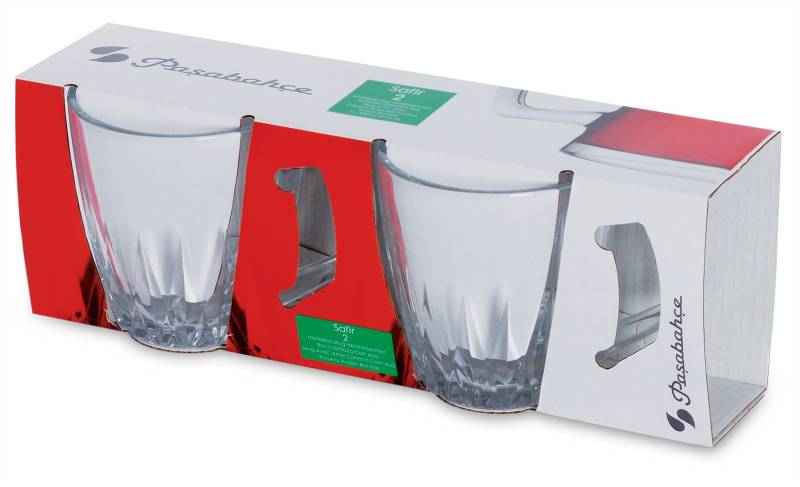 Paşabahçe Safir retail pack with two glass mugs