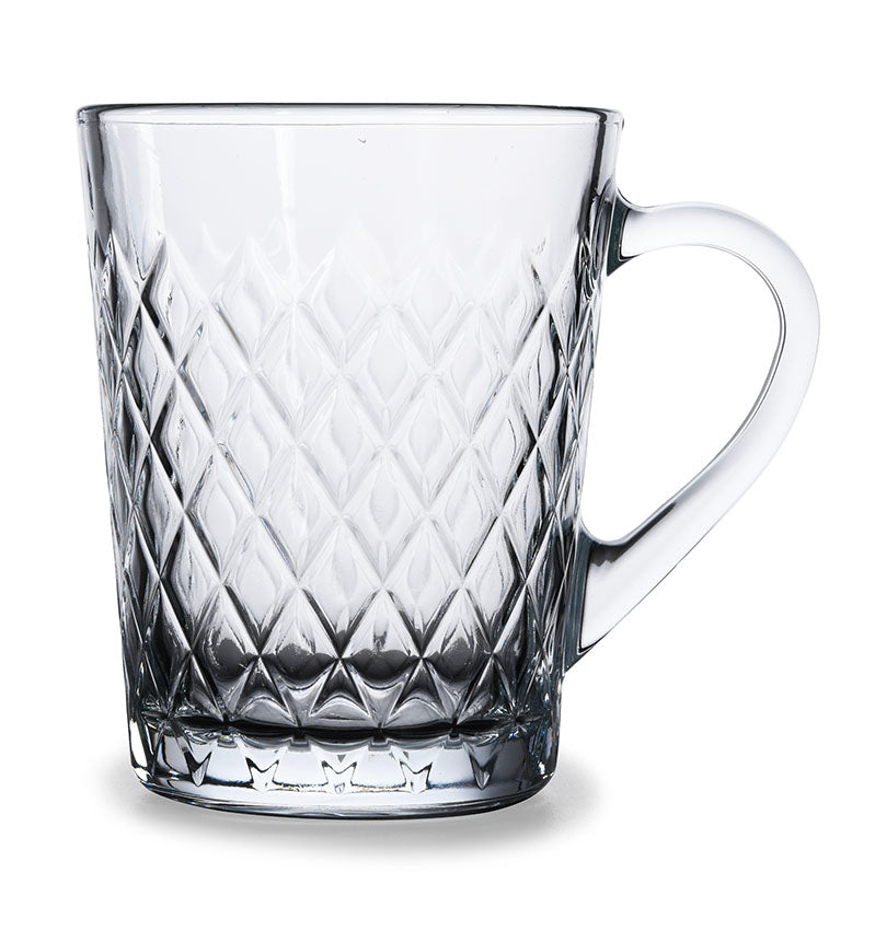 Paşabahçe Ruby clear handled mug with diamond pattern