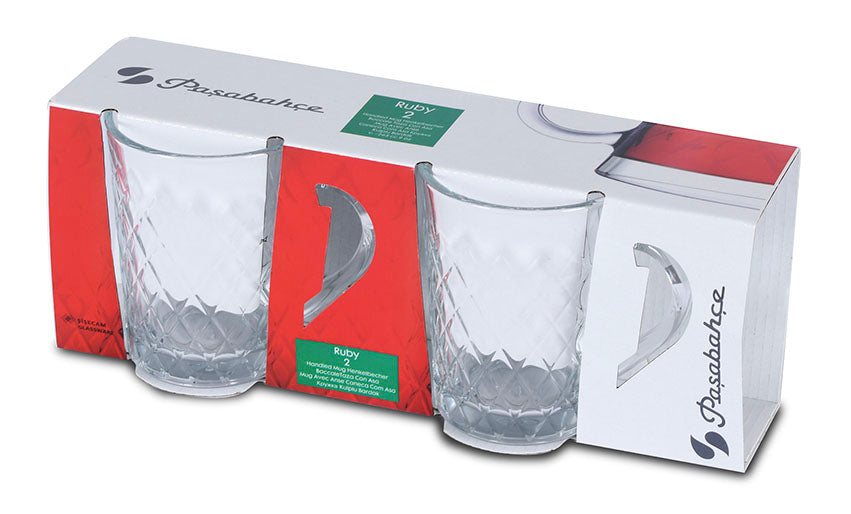 Paşabahçe Ruby retail pack with two glass mugs