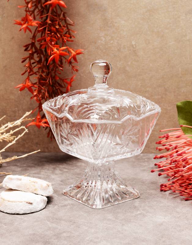 Paşabahçe Stella empty covered footed candy bowl