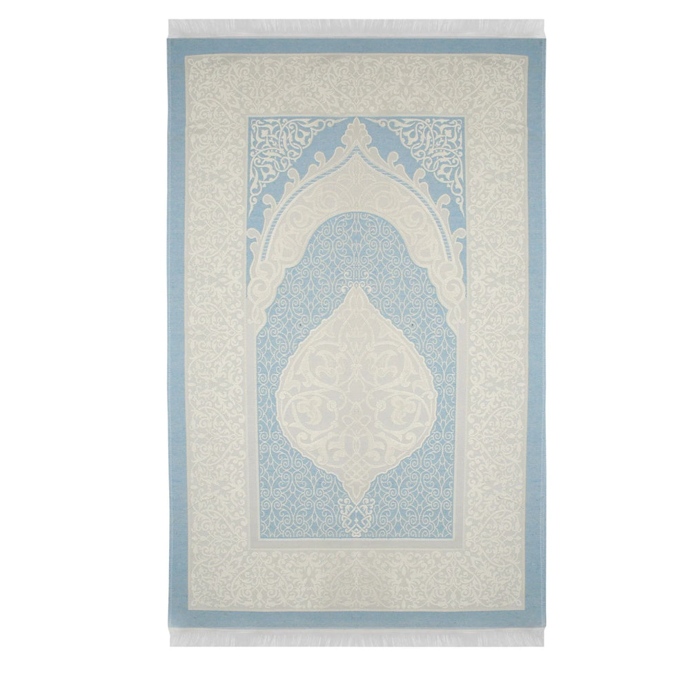 Blue and cream patterned prayer mat from the Afra gift set