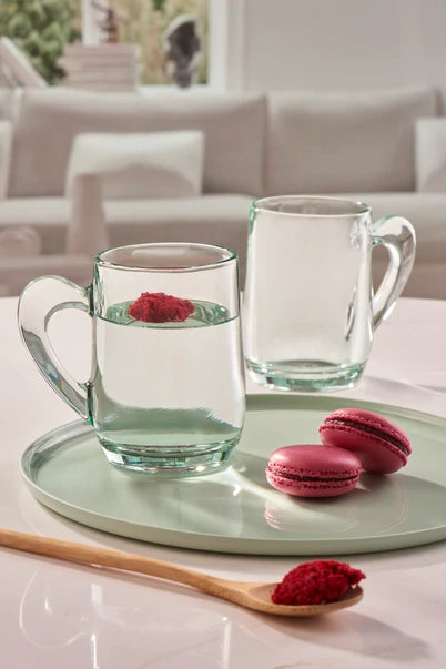 Paşabahçe Mocha and Chai pale green mugs with white drinks
