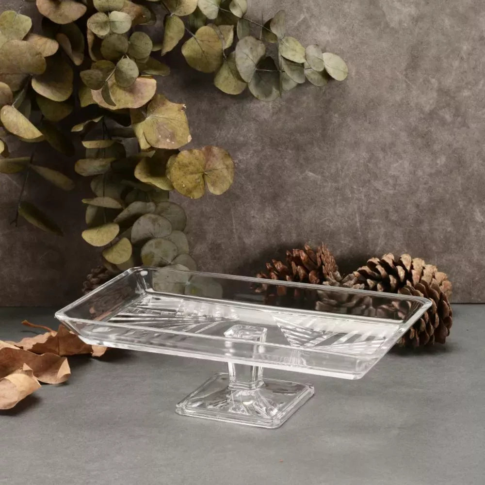 Paşabahçe Madlen Rectangular Footed Glass Serving Platter
