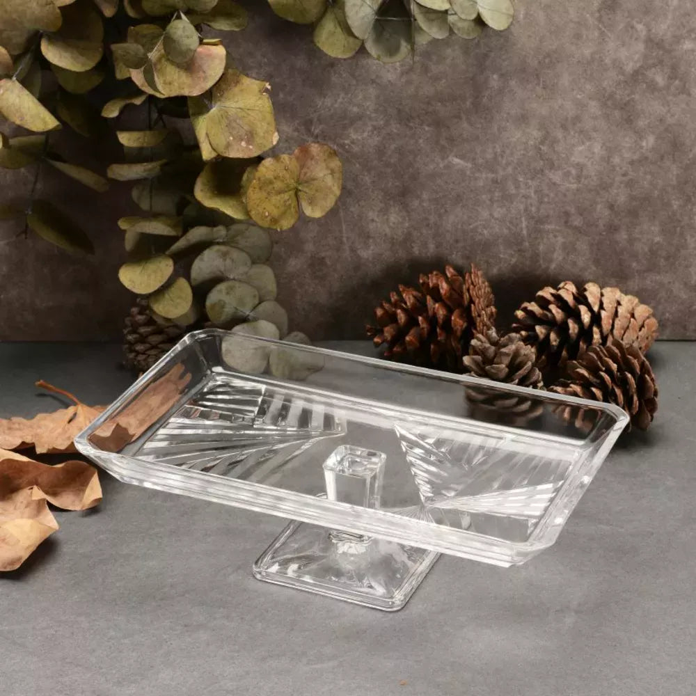 Paşabahçe Madlen Rectangular Footed Glass Serving Platter
