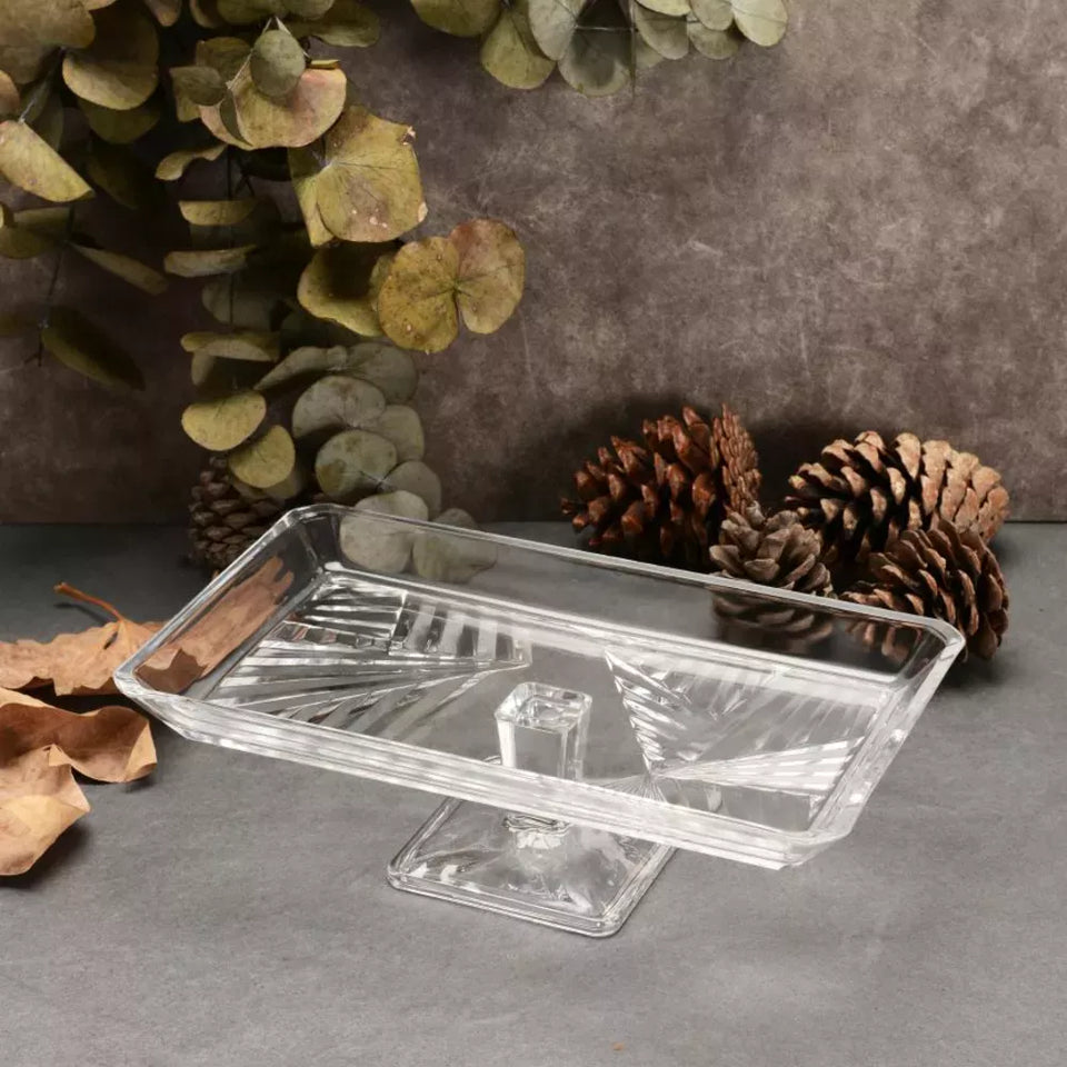 Paşabahçe Madlen Rectangular Footed Glass Serving Platter
