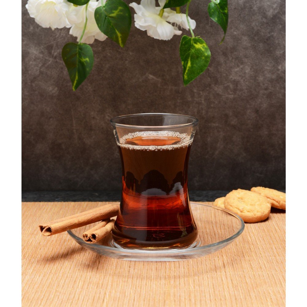 Paşabahçe Miss tea glass and round clear saucer