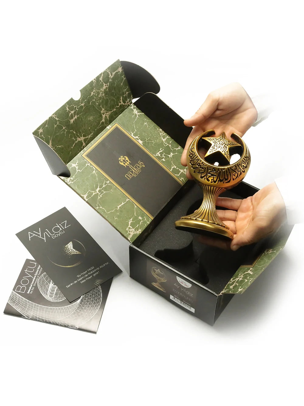 Nakkaş crescent and star ornament shown with its presentation box