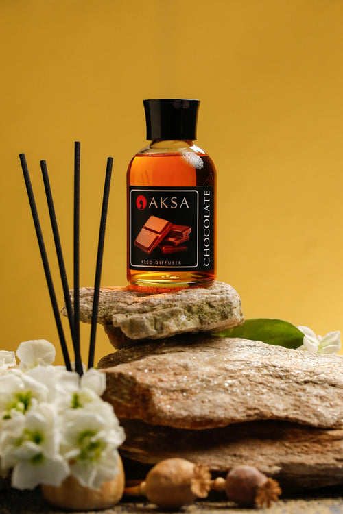 Aksa Chocolate fragrance bottle and diffuser reeds