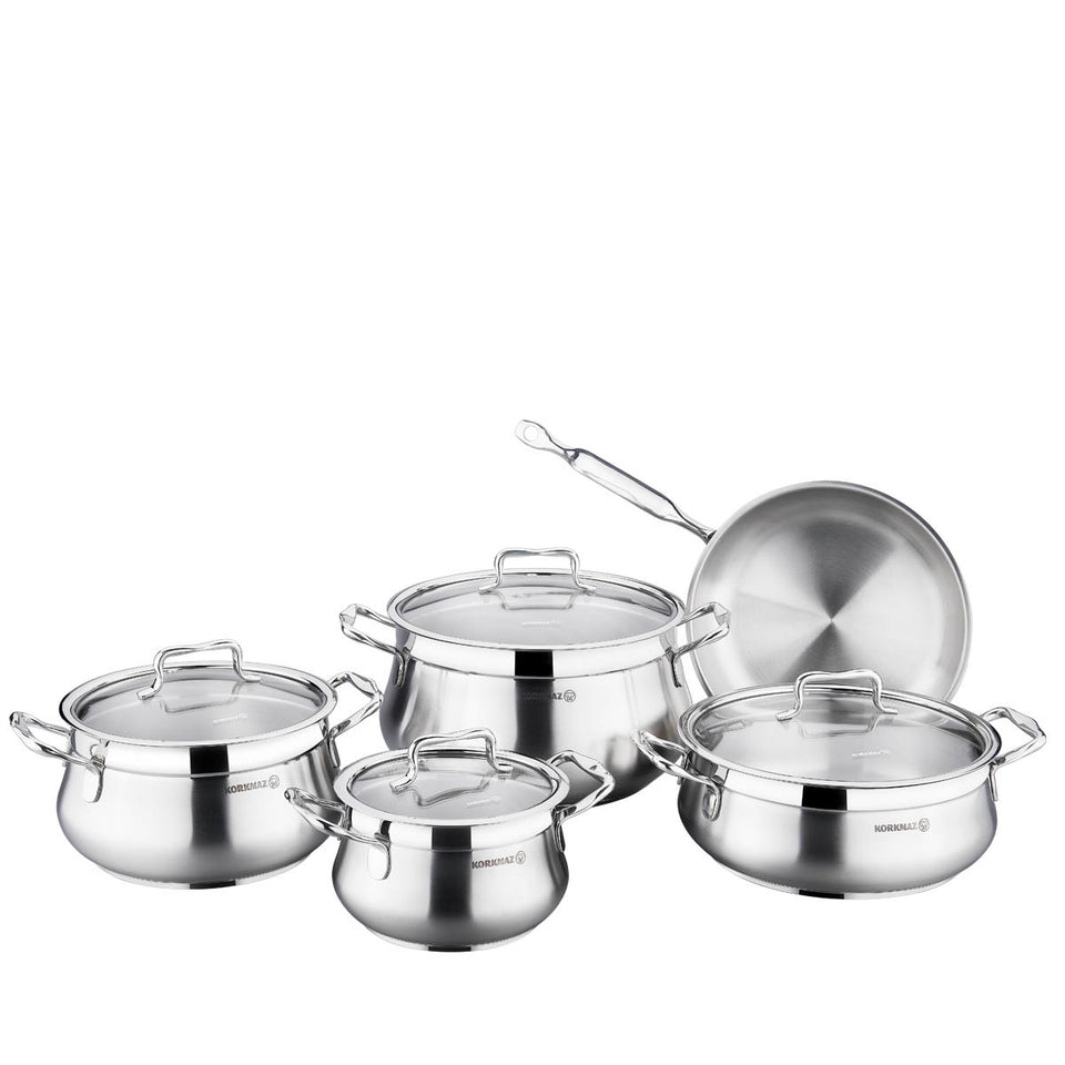 Korkmaz Estima Stainless Steel Cookware Set - 9 Pieces