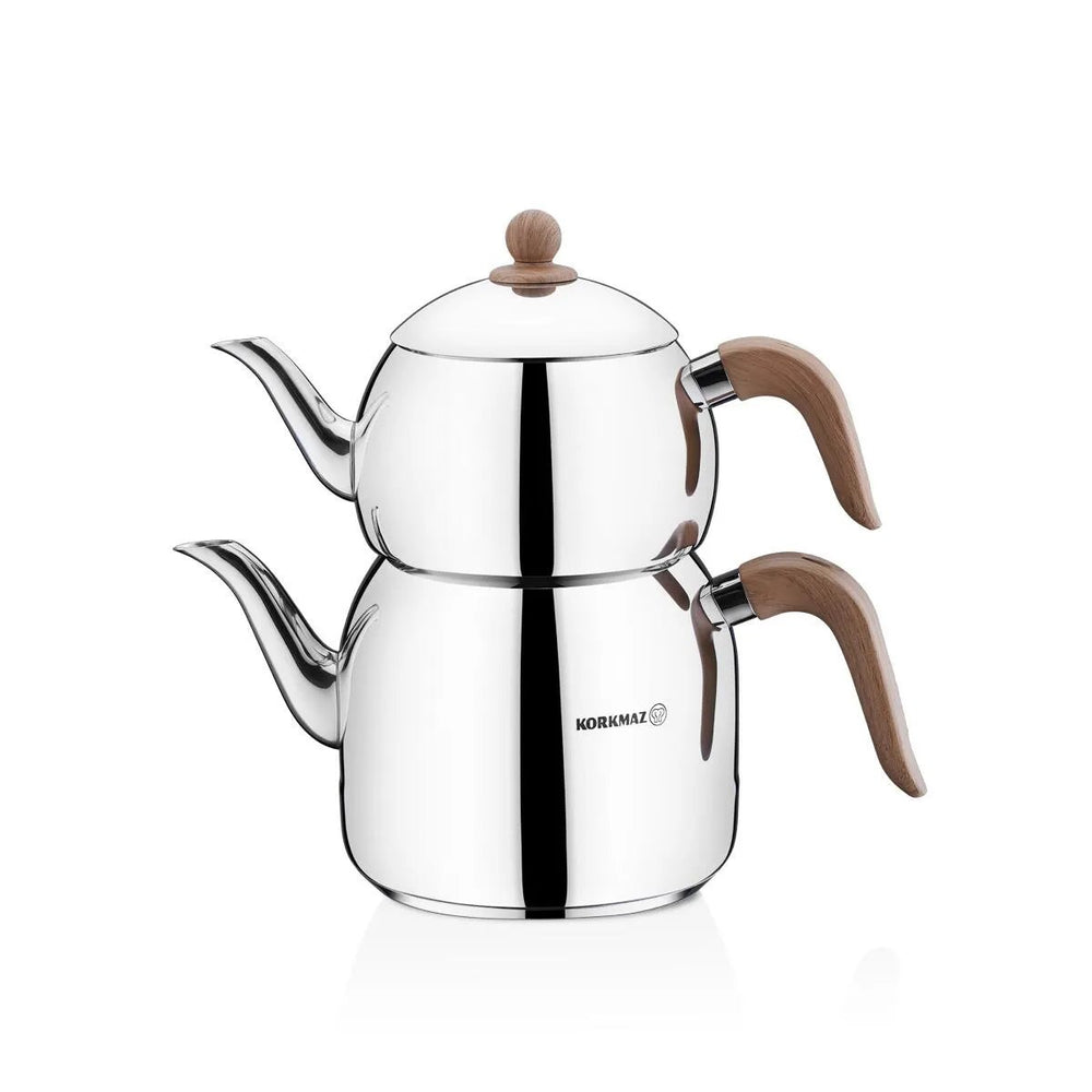 Korkmaz Retro Teapot Set - Wood Effect, 1.2 L + 2.5 L