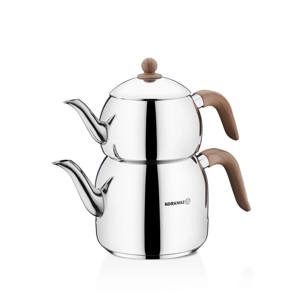 Korkmaz Retro Teapot Set - Wood Effect, 1.2 L + 2.5 L
