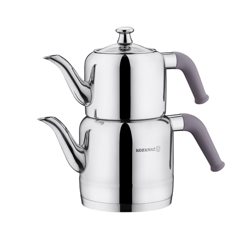 Korkmaz Riva Turkish Teapot Set - Beige, 1.1 L + 1.9 L