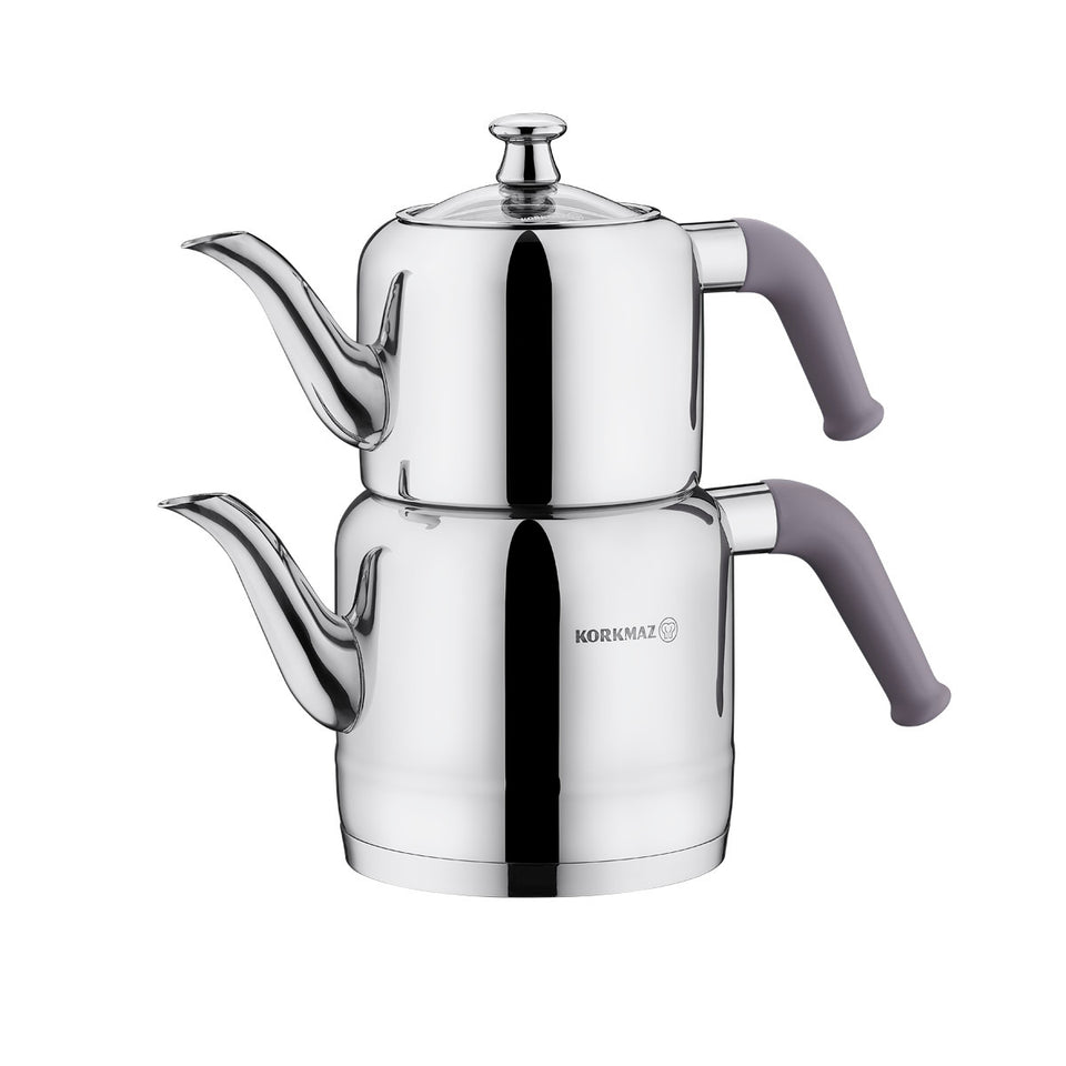 Korkmaz Riva Turkish Teapot Set - Beige, 1.1 L + 1.9 L