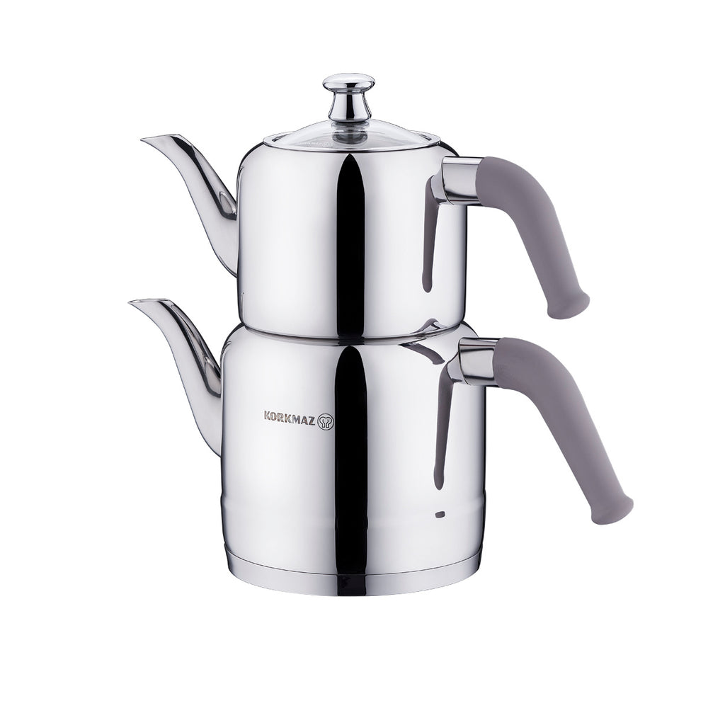 Korkmaz Riva Turkish Teapot Set - Beige, 1.1 L + 1.9 L