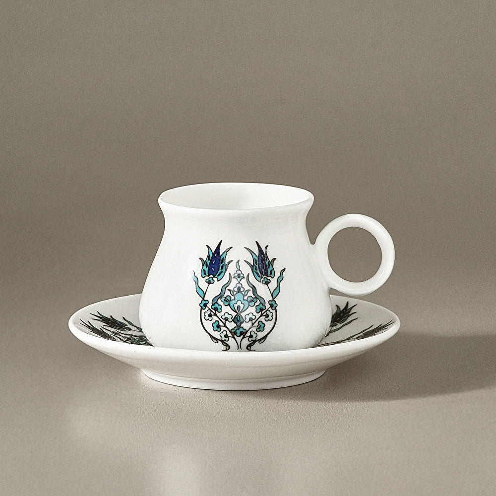 Karaca Bursa patterned coffee cup and matching saucer