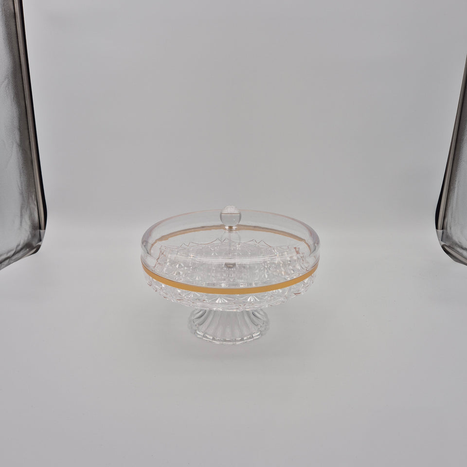 Round Snack Serving Dish with Lid - Small Gold Trim