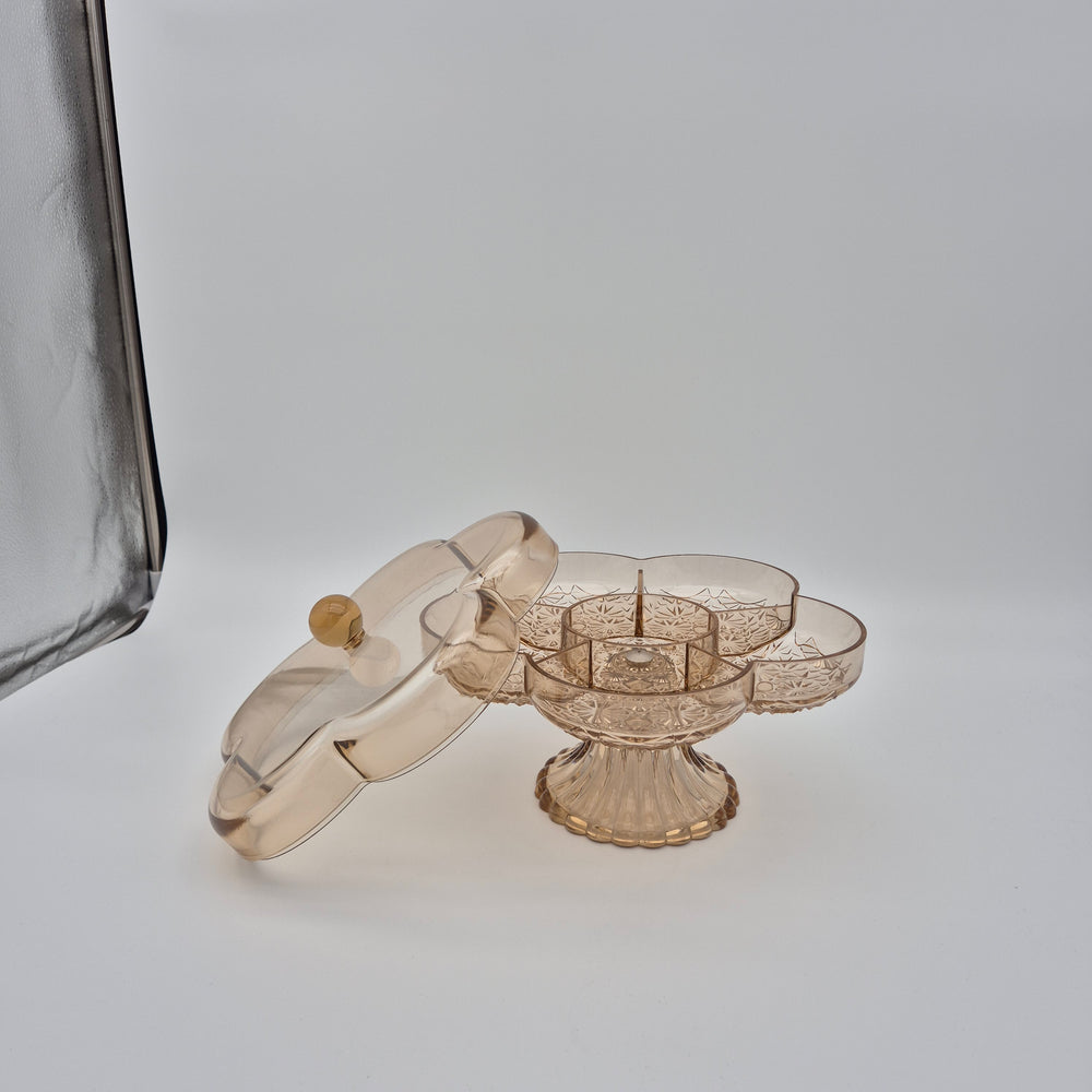 Flower Snack Serving Dish with Lid - Small Gold with lid removed