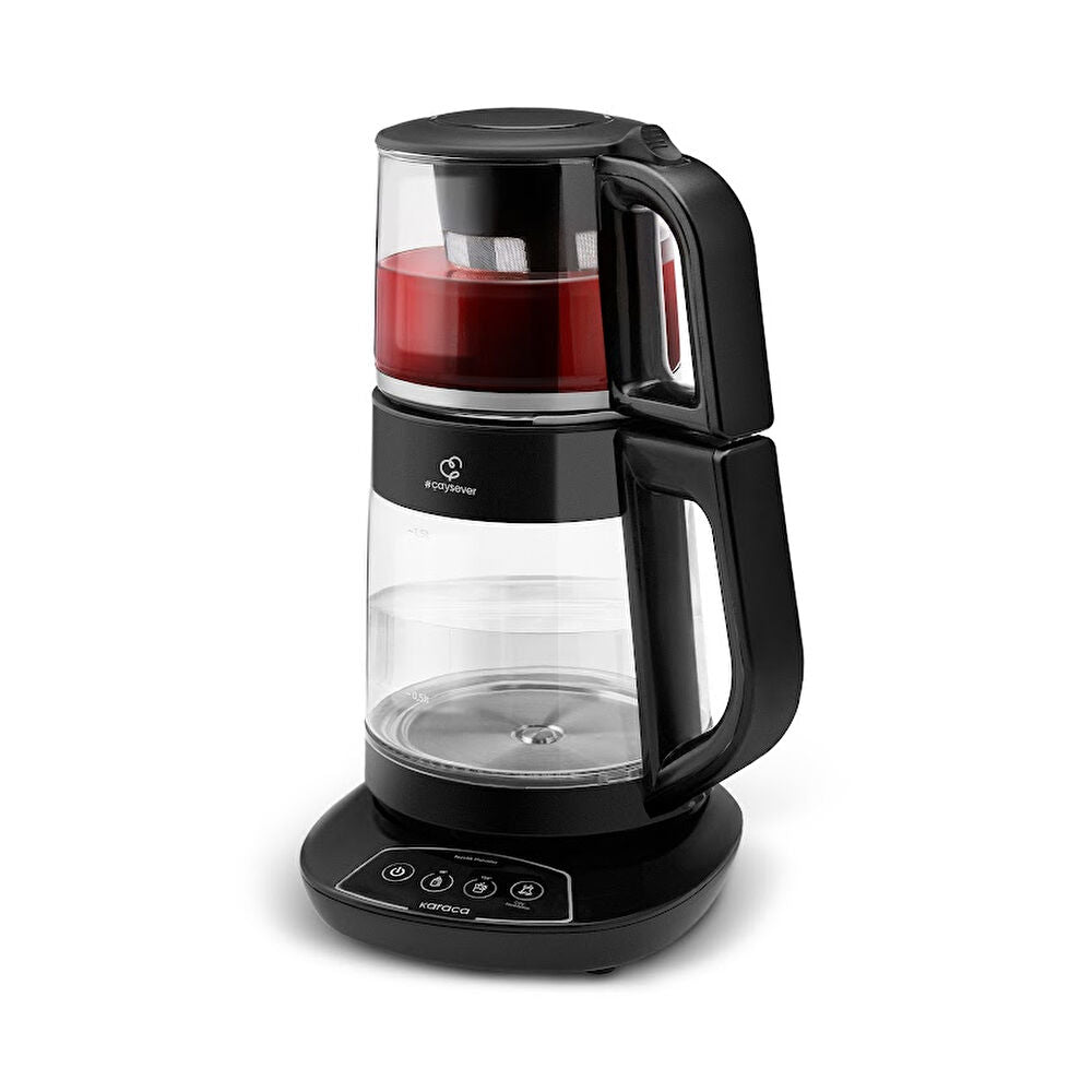 Angled view of the Karaca Çaysever glass tea maker