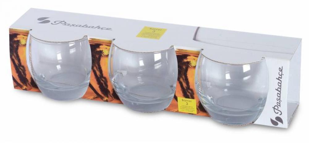 Paşabahçe Barrel retail pack with three clear tumblers