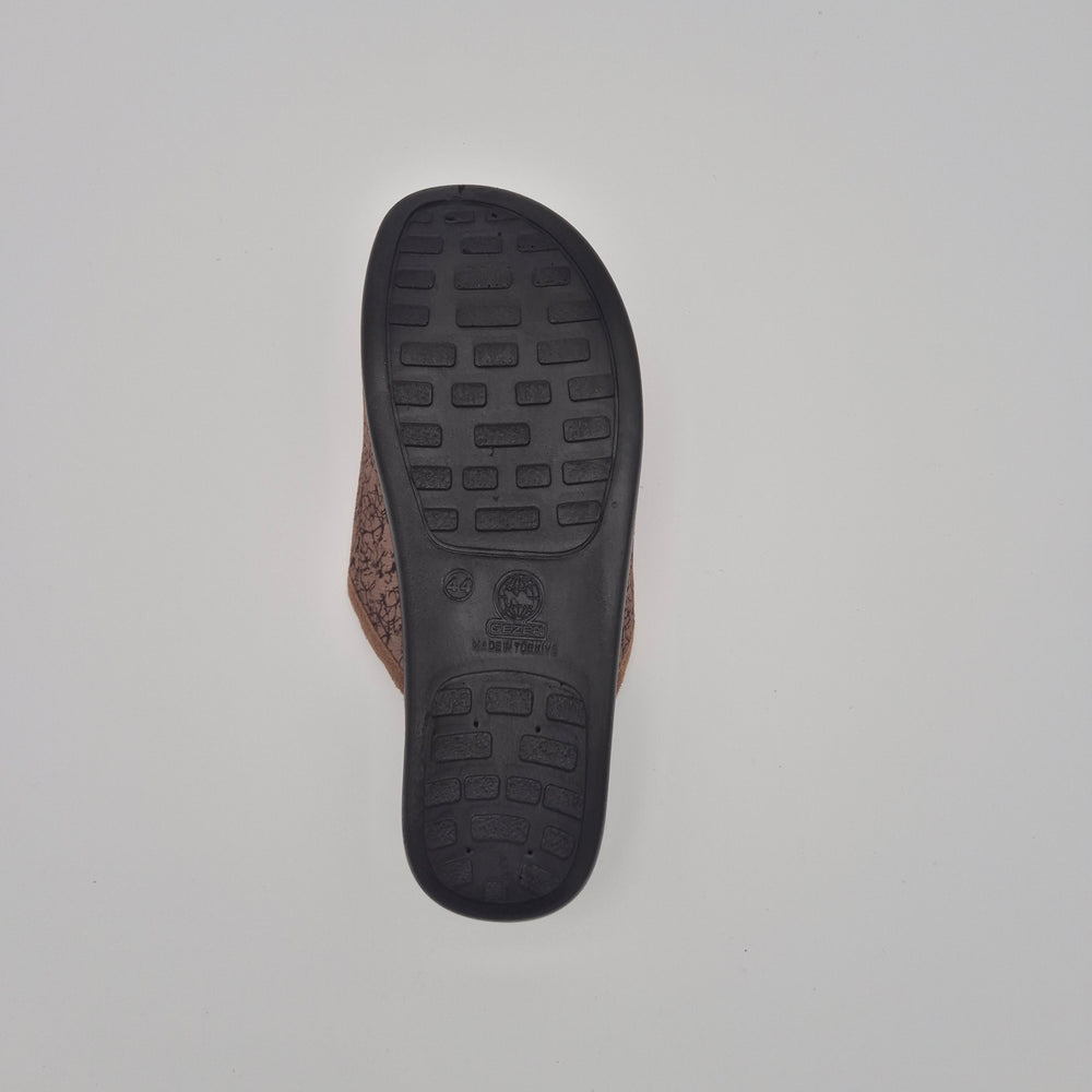 Gezer Leaf Pattern Slippers - Brown - sole view