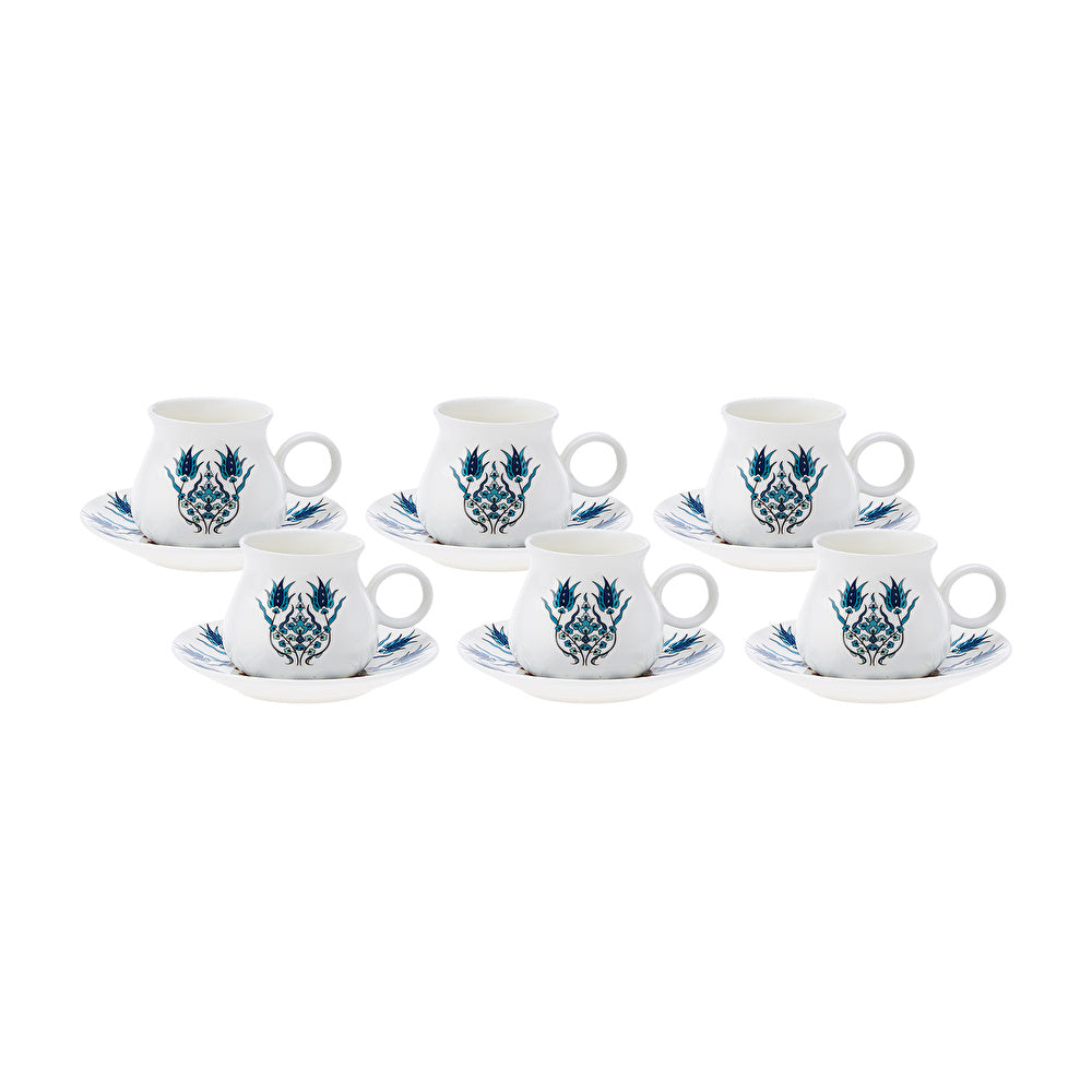Karaca Bursa coffee set showing six cups and saucers