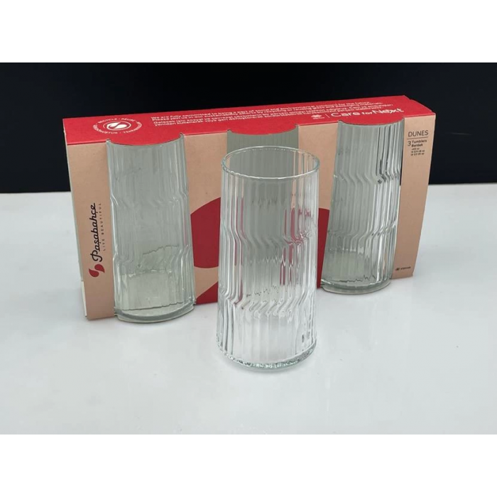 Paşabahçe Dunes retail pack with three tall tumblers