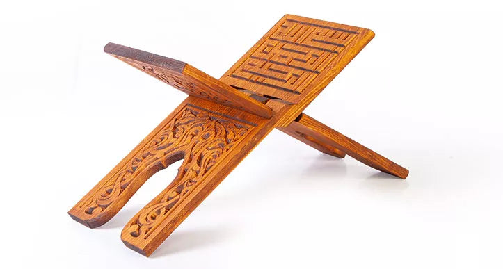 Selçuk pattern folding Quran stand in an open position