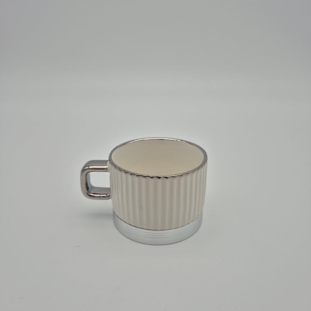 White Eylul ribbed coffee cup with a squared handle