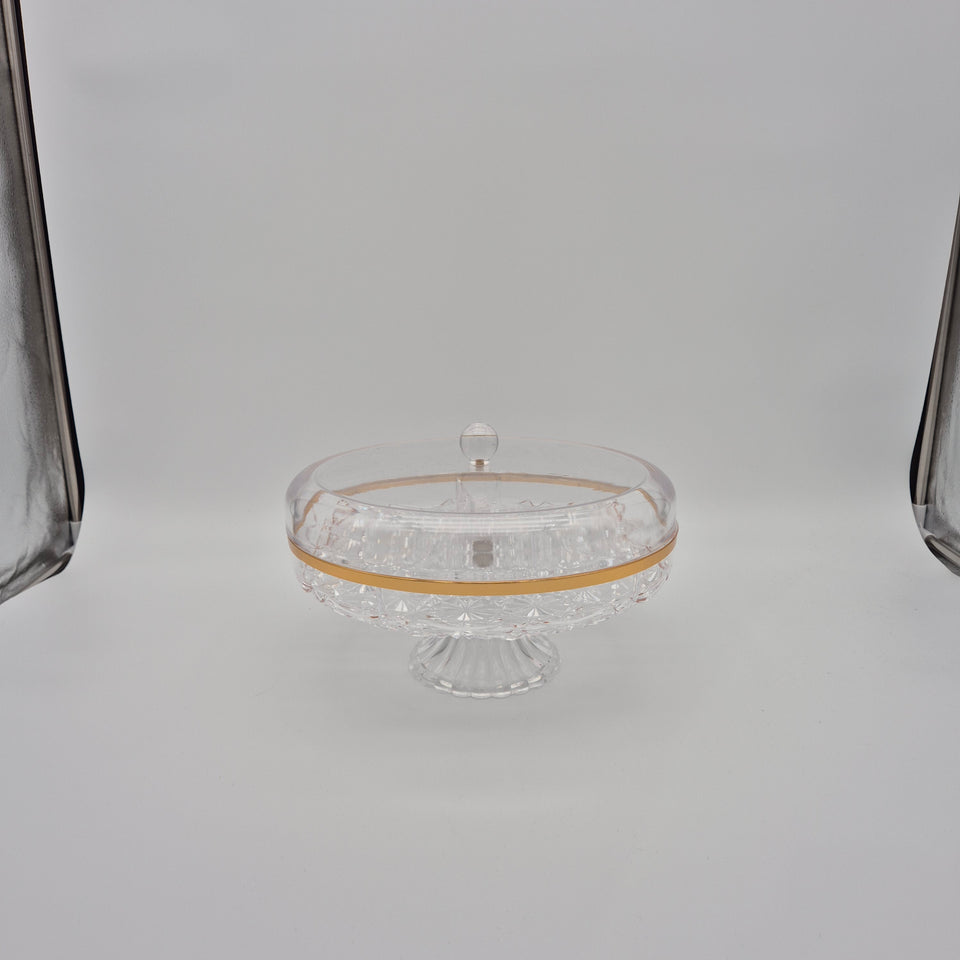 Round Snack Serving Dish with Lid - Large Gold Trim