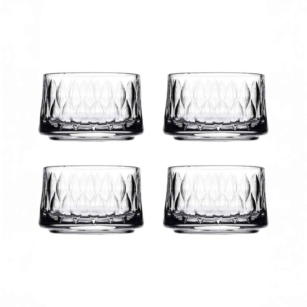 Paşabahçe Four Leafy clear patterned bowls