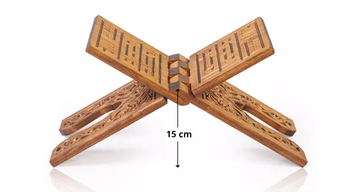 Open Selçuk Quran stand with a height guide