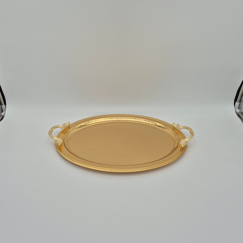 Sena oval gold-coloured serving tray with handles