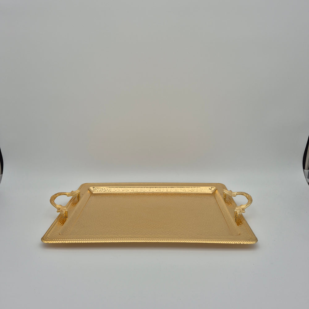 Sena rectangular gold-coloured serving tray with handles