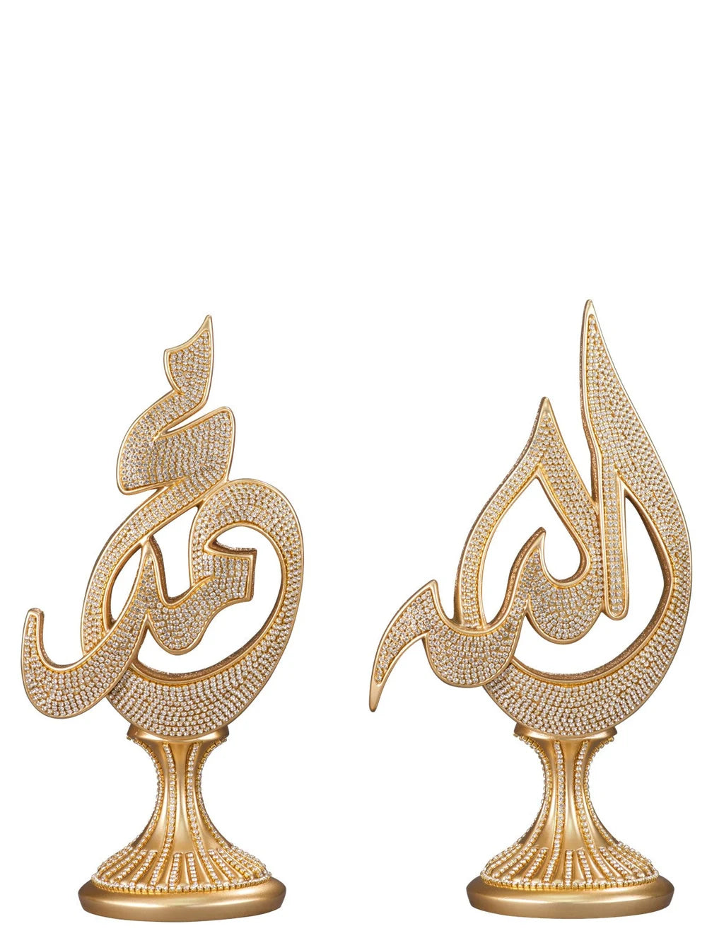 Gold-coloured Talik Allah and Muhammad calligraphy ornaments