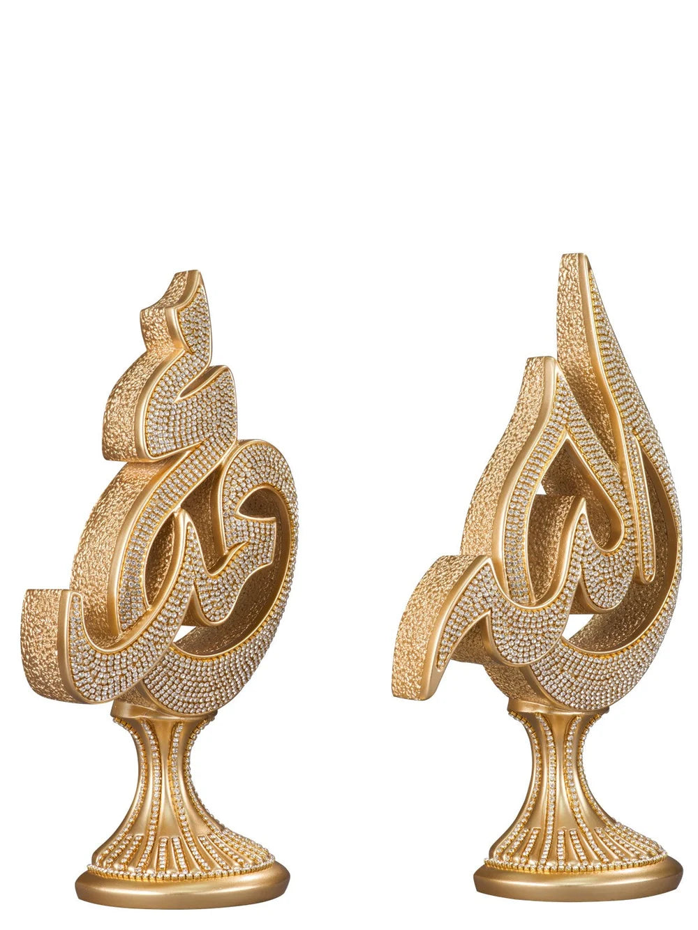 Angled view of Talik calligraphy ornaments and pedestal bases