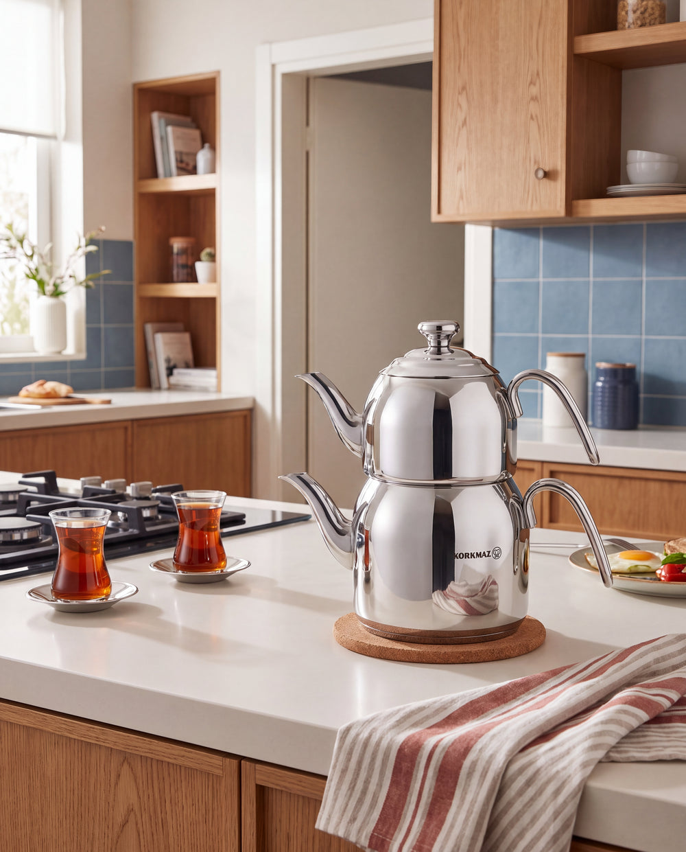 Korkmaz Droppa Maxi Turkish Teapot Set - 1.1 L + 2.3 L - image 2