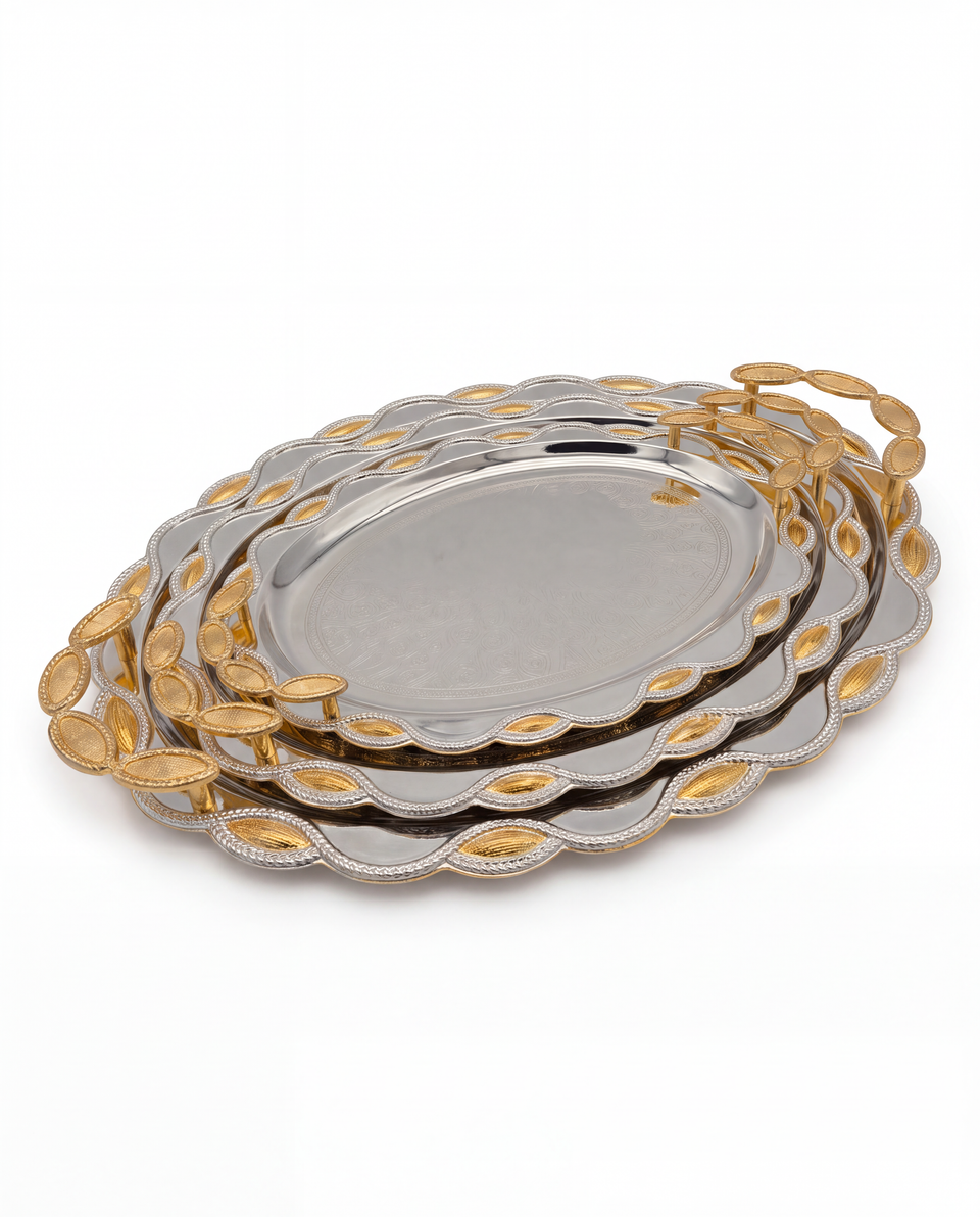 Gold Trim Oval Serving Trays - Set of 3 - image 1