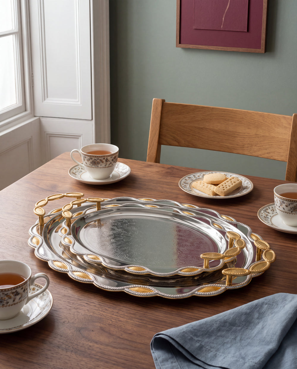 Gold Trim Oval Serving Trays - Set of 3 - image 3