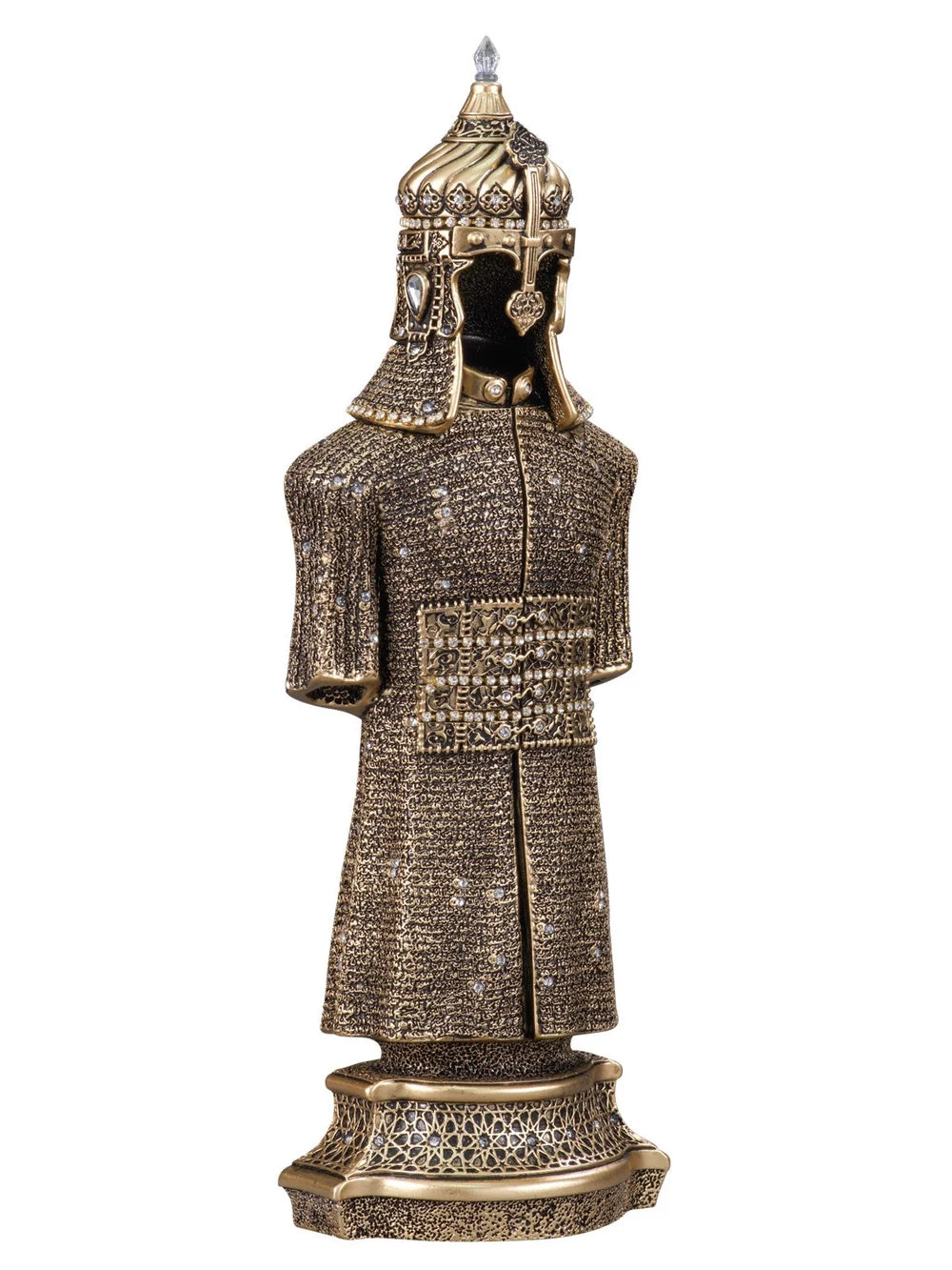 Angled view of gold-coloured armour ornament
